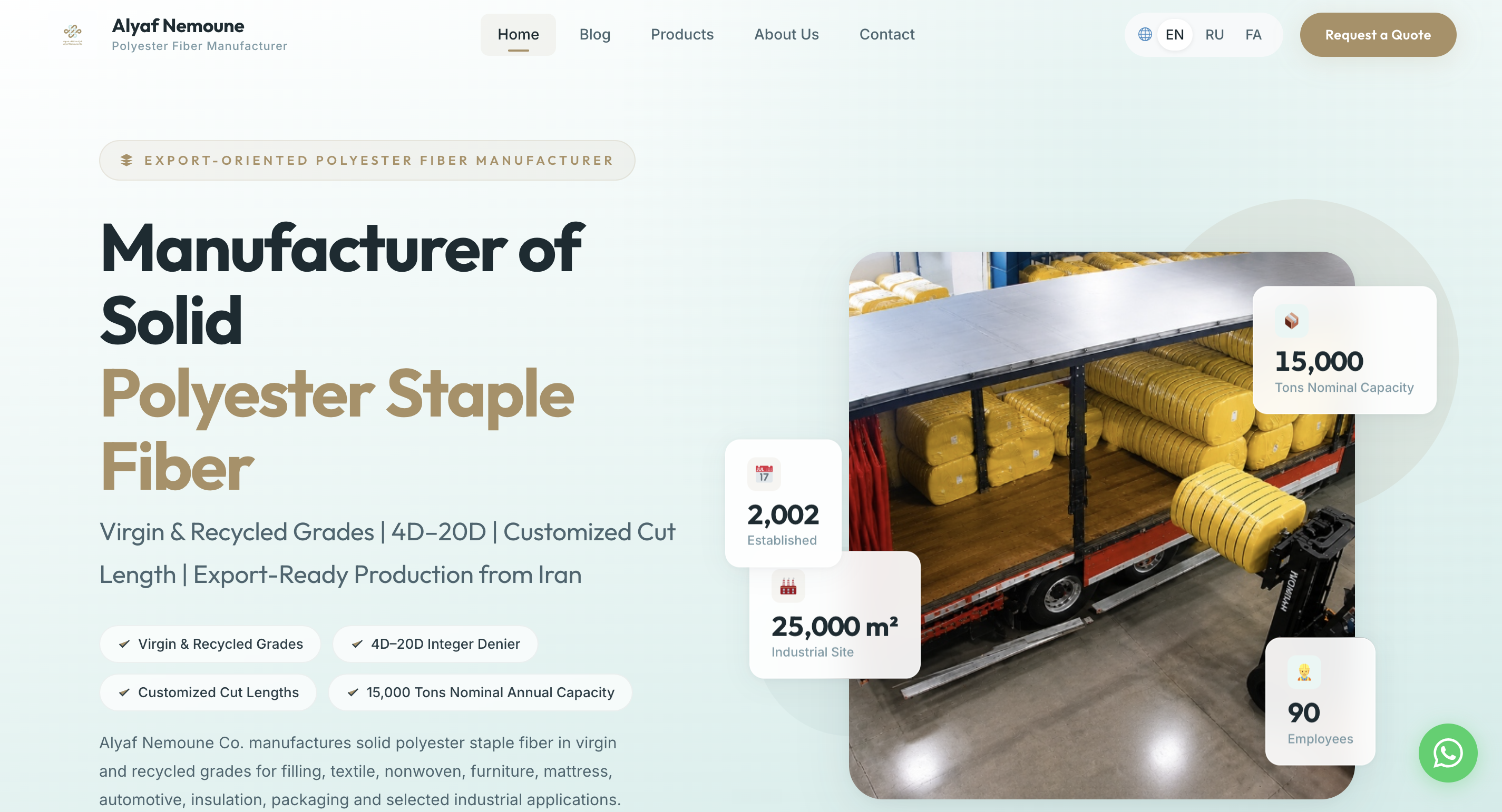 Alyaf Nemoune WordPress homepage with product headline and manufacturer information